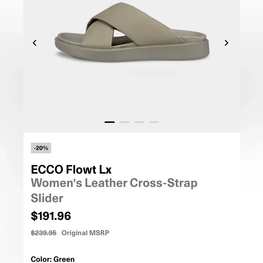 ECCO Flowt Lx Leather Cross Strap Slider Sandals Light Green Size 10.5 US 41 Eu - Picture 5 of 7